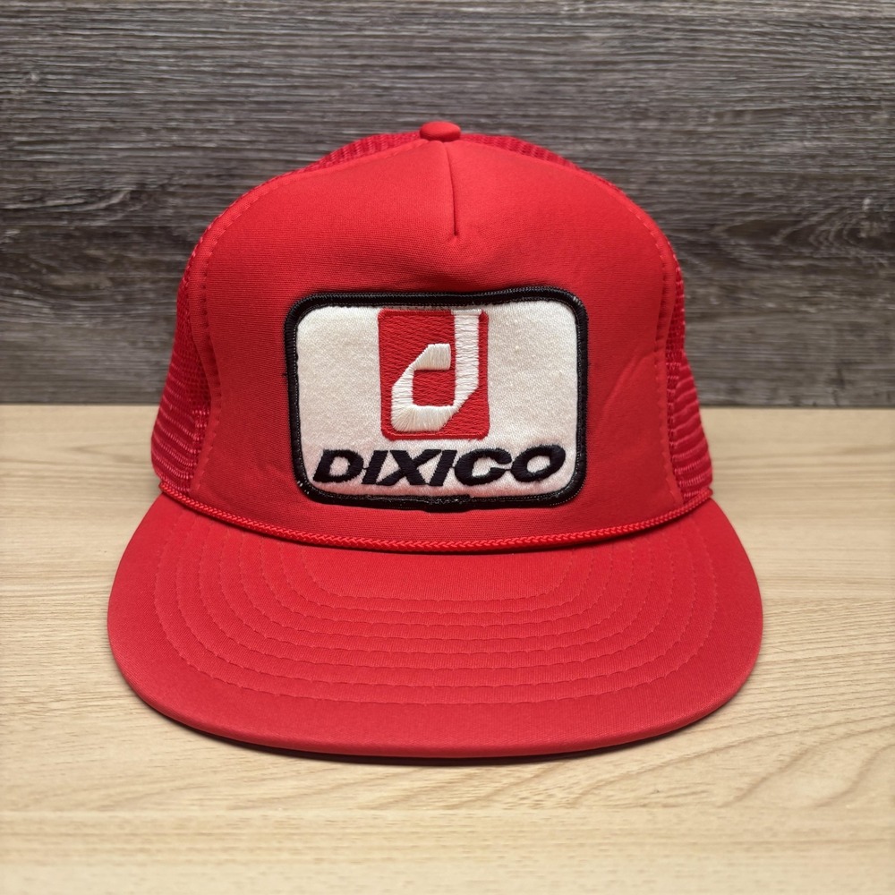 Vintage Dixico Hat Cap Snap Back Red Mesh Trucker Patch Advertising Mens 80s